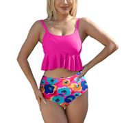 Deporte Bikini Mujer Conjunto De Bikini para Mujer con Tops De Volantes Y Braguitas Florales Traje Baño Vacaciones 2026 Bañador Speedo Bañador Natacion (Red-d, XXL)