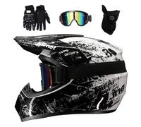 Deporte Dual Casco de Motocross, Juventud Niños Integrales Todoterreno Carreras Moto Chocar Cascos, Descenso BMX MTB ATV Enduro Quad Dirt Bike Casco, con Gafas Guantes Mascarilla(White Black,S/52-53CM