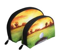 Deporte Golf Pelota Atardecer Árbol, Bolsa de Maquillaje de Concha, Monedero pequeño para Mujer, Bolsa de artículos de tocador, Bolsa de cosméticos, 2 Piezas