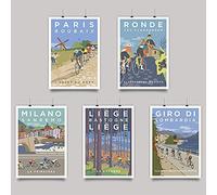 Deportes Bicicleta Ciclismo ImpresióN En Lienzo Pintura Vintage Tour Paisaje Monumento De ParíS Ciclista Poster Cuadros De Pared Decoracion para Salon De Estar 30x40cmx5 Sin Marco