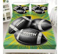 Deportes PatróN de Rugby Juego de Ropa de Cama 3 Piezas para Cama de Soltero 90x190 cm Verde Sábana Ajustable Suave y Transpirable, Hipoalergénica, Cómoda, Microfibra, Lavable