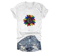 Deportivas Mujer Ofertas Camiseta De Manga Corta con Cuello Y Estampado De Girasol Arcoíris para Mujer Camiseta Mujer De Tronos Camisetas Blancas Top Mujer Manga Lar Camisas D Mujer Ofertas