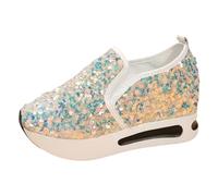 Deportivas Mujer Zapatillas Brillantes Mujer Zapatos Plateados Sneakers Cuña De Fiesta para Bodas Camarera Tacones Dorados Andar Antideslizantes Comodos Vestir Abotinadas Sandalias con Plataforma