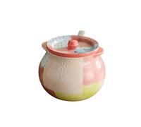 Depósito de aceite de cerdo pintado a mano de cerámica resistente a altas temperaturas para el hogar, exquisita personalidad y práctico encuentro rosa, 1400 ml