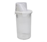 Depósito de plástico transparente de 1800 ml, con tapa, gran capacidad, para almacenamiento de detergente en polvo, ahorra espacio, para lavandería, limpieza del hogar (redondo [1350 ml])