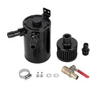Depósito universal de lata de captura de aceite de aleación de aluminio, tanque de ventilación de 2 puertos con adaptadores de manguera - Negro (Negra)