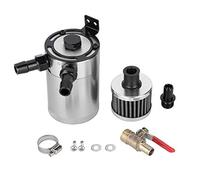 Depósito universal de lata de captura de aceite de aleación de aluminio, tanque de ventilación de 2 puertos con adaptadores de manguera - Negro (Plata)