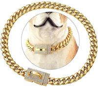 Depotie Collar de perro con cadena dorada con circonitas brillantes, eslabones cubanos de metal para perros medianos y grandes, mascotas, resistente a la masticación, 20 pulgadas