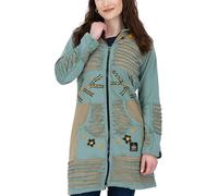 DEPROC-Active Fleece Jacke Fleecemantel Damen Damenjacke Kurzmantel mit Kapuze Patchwork Ankerglut Nunavut Handmade in Nepal Abrigo de Forro Polar, Verde Musgo, 54 Grande Mujeres