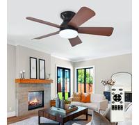 Depuley Ventilador de techo moderno con luz de 35 pulgadas negro pequeños ventiladores - Ventiladores de techo de atenuación con control remoto de 5 aspas reversibles de nogal 6 velocidades