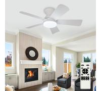 Depuley Ventilador de techo moderno con luz: Ventiladores pequeños blancos de 35 pulgadas para dormitorio - Ventiladores de techo empotrable regulables con mando a distancia 5 aspas blancas invertidas