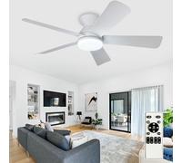 Depuley Ventilador de techo moderno con luz: Ventiladores pequeños blancos de 42 pulgadas para dormitorio - Ventiladores de techo empotrable regulables con mando a distancia 5 aspas blancas invertidas