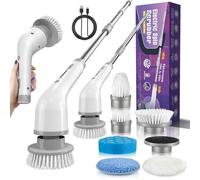 Depurador de giro eléctrico, 7 cabezales de cepillo para polvo reemplazables, depurador de baño de 1.5 H, doble velocidad y brazo de extensión ajustable, cepillo para polvo de limpieza inalámbrico