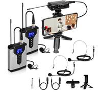 Depusheng Sistema de micrófono de Solapa inalámbrico Micrófono de Solapa con petaca Recargable y Receptor Micrófono inalámbrico para cámaras SLR