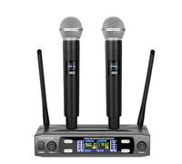 Depusheng Sistema de micrófono inalámbrico, VHF inalámbrico con doble frecuencia fija y 2 transmisores manuales dinámicos, kit de micrófono inalámbrico para canto, karaoke, iglesia, DJ, alcance de 200