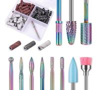 Depvko Juego de 10 brocas de carburo para uñas: broca profesional para cutículas lima de uñas Efile con 75 bandas de lijado pequeñas(#80#120#180) y broca de mandril para remover uñas de gel acrílico