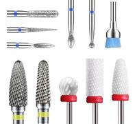 Depvko Juego de 11 brocas para uñas, 2 brocas de carburo de tungsteno + 3 cerámica fresas torno para uñas + 5 brocas de diamante + 1 brocha, 3/32 pulgadas para taladro de uñas