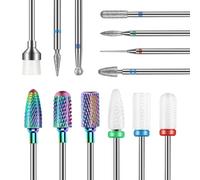 Depvko Juego de 13 brocas para cortar uñas, brocas profesionales de 3/32 pulgadas para manicura, brocas de cerámica de diamante de carburo con cepillo, brocas para quitar cutículas para gel acrílico