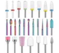 Depvko Juego de 26 fresas torno para uñas, brocas de cerámica profesional 3/32'' broca unhas, lima de cutículas de diamante, puntas de removedor brocas para uñas de gel acrílico, manicura y pedicura