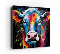 DEQOART Caja para llaves negra | 30 x 30 cm | diseño de vaca en el ruido de color | caja para llaves de cristal y metal | armario para llaves con 50 ganchos + 2 imanes | moderna caja magnética y se