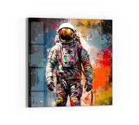 DEQOART Cuadro de cristal auténtico, diseño de astronauta en el mar de color, cuadrado de una pieza, 50 x 50 cm, bonita decoración, mural para salón, dormitorio, pasillo y cocina