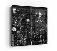 DEQORI Caja para llaves negra | 30 x 30 cm | Diseño de Manhattan noche | Caja de llaves de cristal y metal | Armario para llaves con 50 ganchos + 2 imanes | Caja moderna magnética y grabable