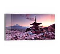 DEQORI Cuadro de cristal auténtico, diseño de flores de cerezo de Japón, horizontal, una pieza, 60 x 30 cm, bonita decoración, mural para salón, dormitorio, pasillo y cocina, decoración moderna de