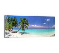 DEQORI Cuadro de cristal auténtico, diseño de playa paradisíaca, horizontal, una pieza, 125 x 50 cm, bonita decoración, mural para salón, dormitorio, pasillo y cocina, decoración moderna de pared