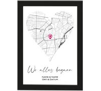 Deqosy Regalos personalizados Mapa Donde todo comenzó, póster en forma de corazón enmarcado con marco de fotos negro, regalos de San Valentín