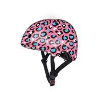 DEQUBE- Casco Infantil Ajustable- Casco para niños y niñas de 2 a 7 años- Ultraligero y Seguro - Resistente y Transpirable- Diámetro 50-54cm. Diseño Leopardo Rosa (914D00021)