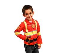 DEQUBE - Disfraz de bombero con detalles reflectantes y diseño con herramientas en cinturon, unisex, talla unica, color rojo