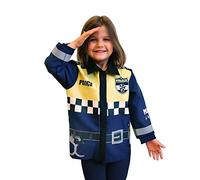 DEQUBE - Disfraz de policía con detalles reflectantes, diseño con cinturón impreso, unisex, talla unica, color azul y amarillo