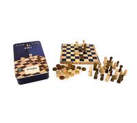 DEQUBE - Juego de Mesa - Ajedrez/Damas - Caja Metal - Formato Viaje - Tablero de Madera FSC - +7 años (940D00326)