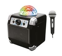 DEQUBE-Sistema inalámbrico Karaoke con conexión Bluetooth-Batería Recargable-Incorpora Bola de Luces Disco-Soporte para Smartphone Sonido con Efecto Eco-Tamaño 25X17X25cm (916D00038)
