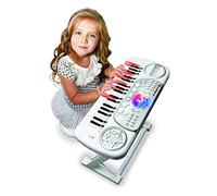DEQUBE-Teclado electrónico infantil con taburete-Con método de aprendizaje-Tiene función de grabación, reproducción y apagado automático - Con bola con luces de discoteca-Tamaño 50X21X45cm (916D00041)
