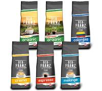 Der-Franz Café Pack, granos enteros, 6 x 500 g (1 x Crema, 1 x Espresso, 1 x Melange, 1 x Colombia, 1 x Espresso Organic, 1 x Crema Organic)