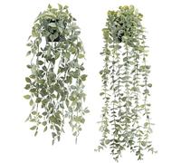 Der Rose 2 plantas artificiales colgantes de eucalipto sintético y vaina de guisantes para decoración bohemia de baño, hogar, oficina, escritorio, estante de pared, estantería, accesorios, decoración