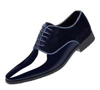 Derbies - Barniz de terciopelo para hombre, color azul marino, punta puntiaguda, cordones, estilo inglés, zapatos formales elegantes, diseñados para la oficina, boda y velada de Gala, ligeros y