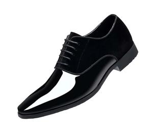 Derbies - Barniz de terciopelo para hombre, color azul marino, punta puntiaguda, cordones, estilo inglés, zapatos formales elegantes, diseñados para la oficina, boda y velada de Gala, ligeros y