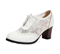 Derbies - Zapato de ciudad para mujer, con cordones de piel y encaje calado, transpirable, verano con perforaciones Brogue, suela amortiguadora cómoda para bodas, oficina, blanco, 44 EU