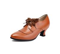 Derbies - Zapatos de mujer con tacón de bloque, estilo urbano Oxford retro con cordones con perforaciones Brogue, suela amortiguadora confort larga caminata adecuada para la oficina diaria y disfraz