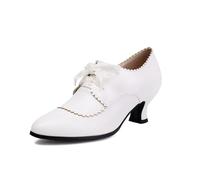 Derbies - Zapatos de mujer con tacón de bloque, estilo urbano Oxford retro con cordones con perforaciones Brogue, suela amortiguadora confort larga caminata adecuada para la oficina diaria y disfraz