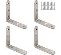 Derbway 4 Piezas Soportes de Esquina, ángulo Recto Soportes, 90 Grados Soporte de ángulo de Acero Inoxidable en Forma de L (Tres Agujeros)