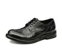Derbys Retro Formales para Hombres Brogues en Cuero Genuino Hechos a Mano Zapatos Bajos con Cordones,Negro,41