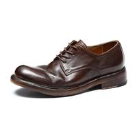 Derbys Retro Suaves en Piel Genuina para Hombre Zapatos de Vaca Hechos a Mano Zapatos Bajos Casuales con Cordones,Marrón,38