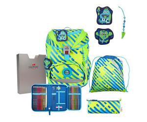 DerDieDas ErgoFlex Neon Monster - Juego de 5 Mochilas Escolares, Verde/Azul