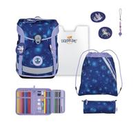 DerDieDas mochila escolar ErgoFlex Easy LED Set 6 -piezas Fantasy Spark morado
