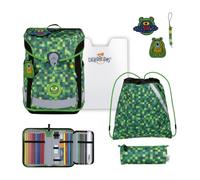 DerDieDas mochila escolar ErgoFlex Easy LED Set 6 -piezas Tech Buddies verde