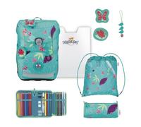 DerDieDas mochila escolar ErgoFlex Easy Set 6 -piezas Butterfly Garden turquesa