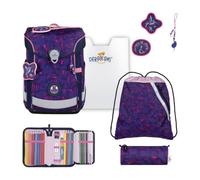 DerDieDas mochila escolar ErgoFlex Easy Set 6 -piezas Magical Bloom púrpura